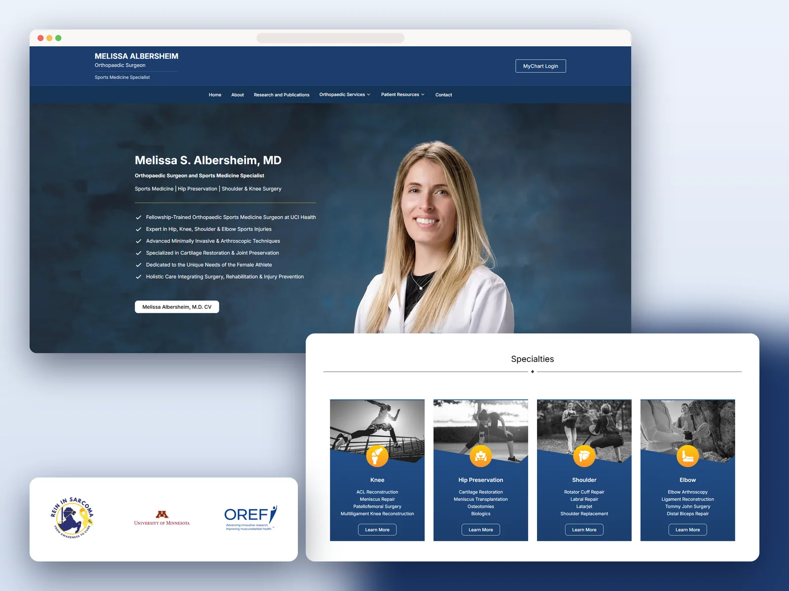 Orthopedic sports medicine specialty information on Dr. Melissa Albersheim’s website
